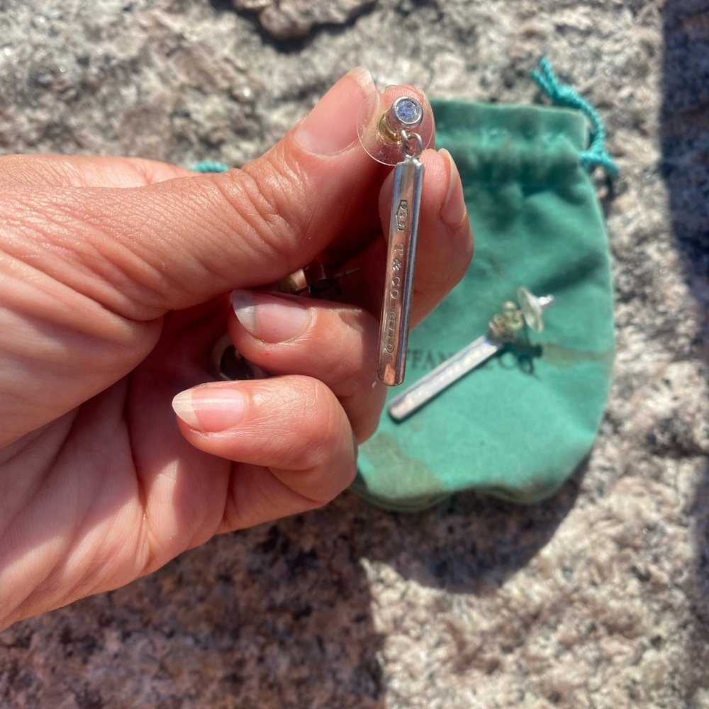 Tiffany & Co. Silver pair Earrings with Blue Gem
